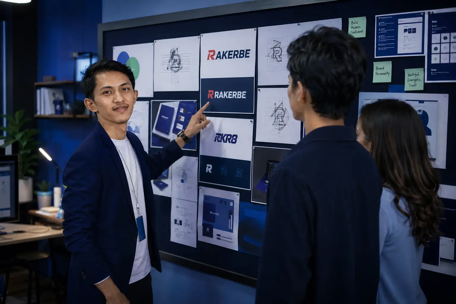 Harry presenting logo design to clients