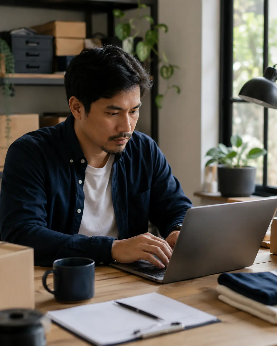 Founder UMKM sedang mengerjakan audit brand bisnisnya